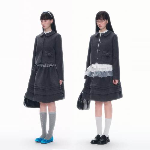 玫瑰花套装毛呢2024冬季学院风