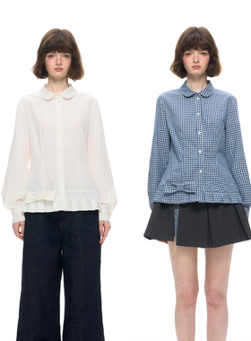 Romance Nanci 精致彼得潘领长袖衬衫设计感百褶叠穿秋冬内搭上衣