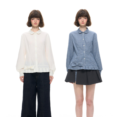 Romance Nanci 精致彼得潘领长袖衬衫设计感百褶叠穿秋冬内搭上衣