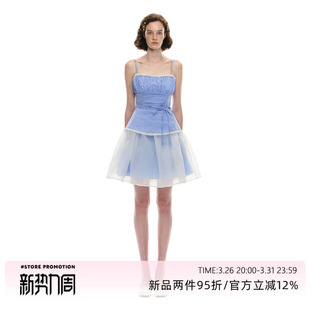 Romance 清新蓝格子吊带连衣裙收腰公主蓬蓬裙 Nanci3.26日20点