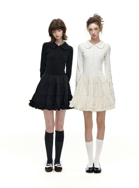 Romance Nanci 黑白色蓬蓬polo针织连衣裙秋冬打底内搭裙