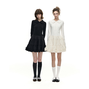Romance 黑白色蓬蓬polo针织连衣裙秋冬打底内搭裙 Nanci