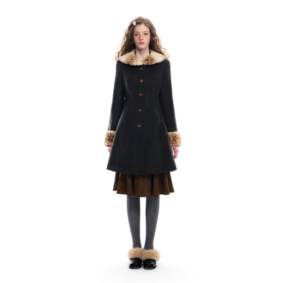 Romance Nanci 可拆卸小鹿领收腰毛呢大衣中长款显瘦千金气质外套