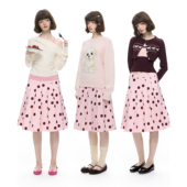 蔓越莓复古粉底红波点半身裙秋冬中长款 Romance Nanci 百褶裙