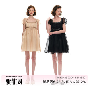 高腰连衣裙网纱蓬蓬公主裙 亮闪闪泡泡袖 Romance Nanci3.26日20点