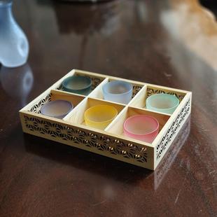 日本料理彩色玻璃清酒杯青梅果酒桃花酒杯日式家用小酒杯7件套装