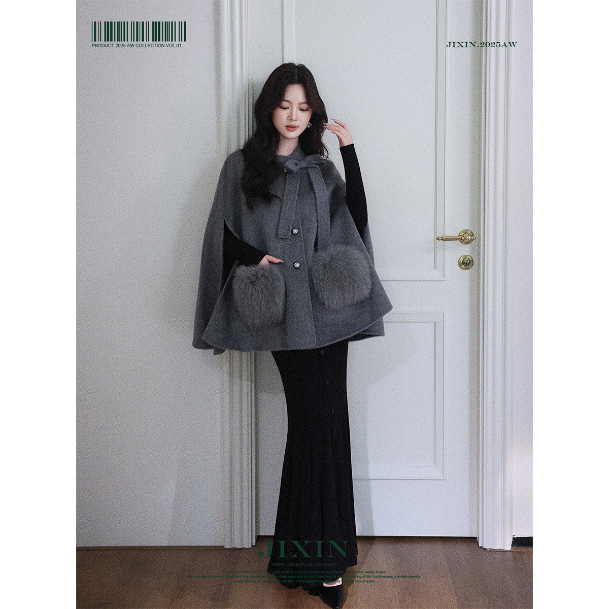 寄信/优雅千金斗篷大衣/狐狸毛1OO羊毛蝴蝶结双面呢外套毛呢大衣