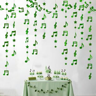 幼儿园学校音乐区布置装饰主题派对装饰绿色星星音乐符号拉花创意
