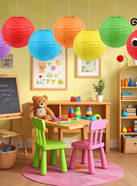 幼儿园教室走廊春天开学环创吊饰卡通可爱彩色手工毛毛虫造型灯笼