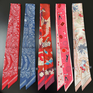 红色腰果花女士小领巾腰带装饰绑包包丝带发带飘带丝巾头巾手腕巾