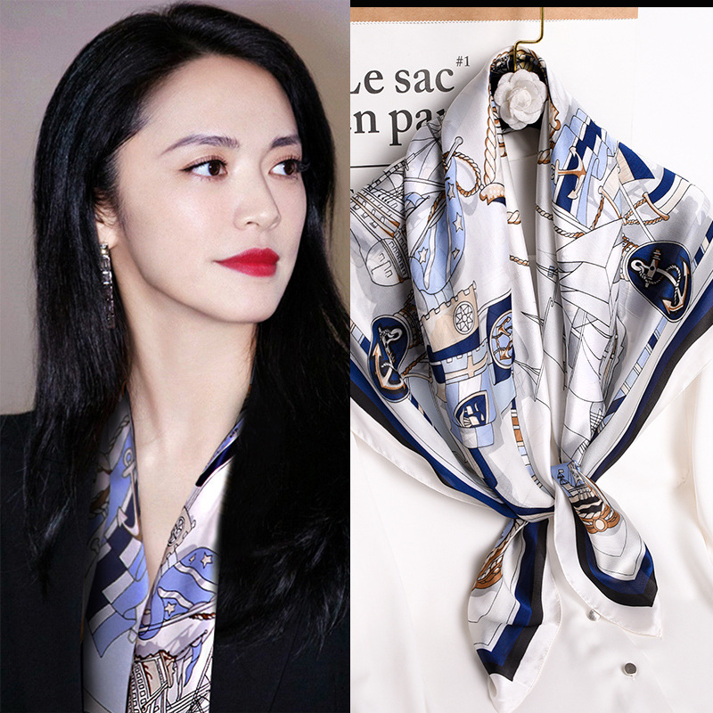 夏季黑白洋气大方巾丝巾女日常时尚搭配衬衫领巾围巾抹胸披肩90cm