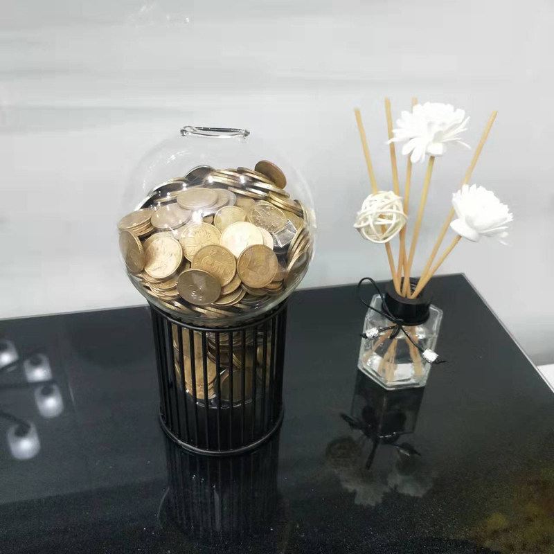 网红铁艺存钱罐透明玻璃储钱罐