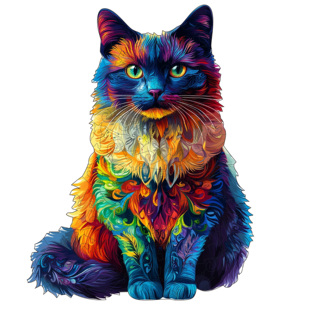 《绿瞳彩猫》猫咪形状碎片不规则木质拼图猫咪主题异形大版摆件