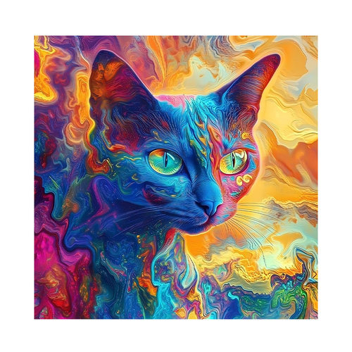 霓光灵眸拼图装饰画鎏金猫咪仰望星空装饰画手工拼板家居相框挂画