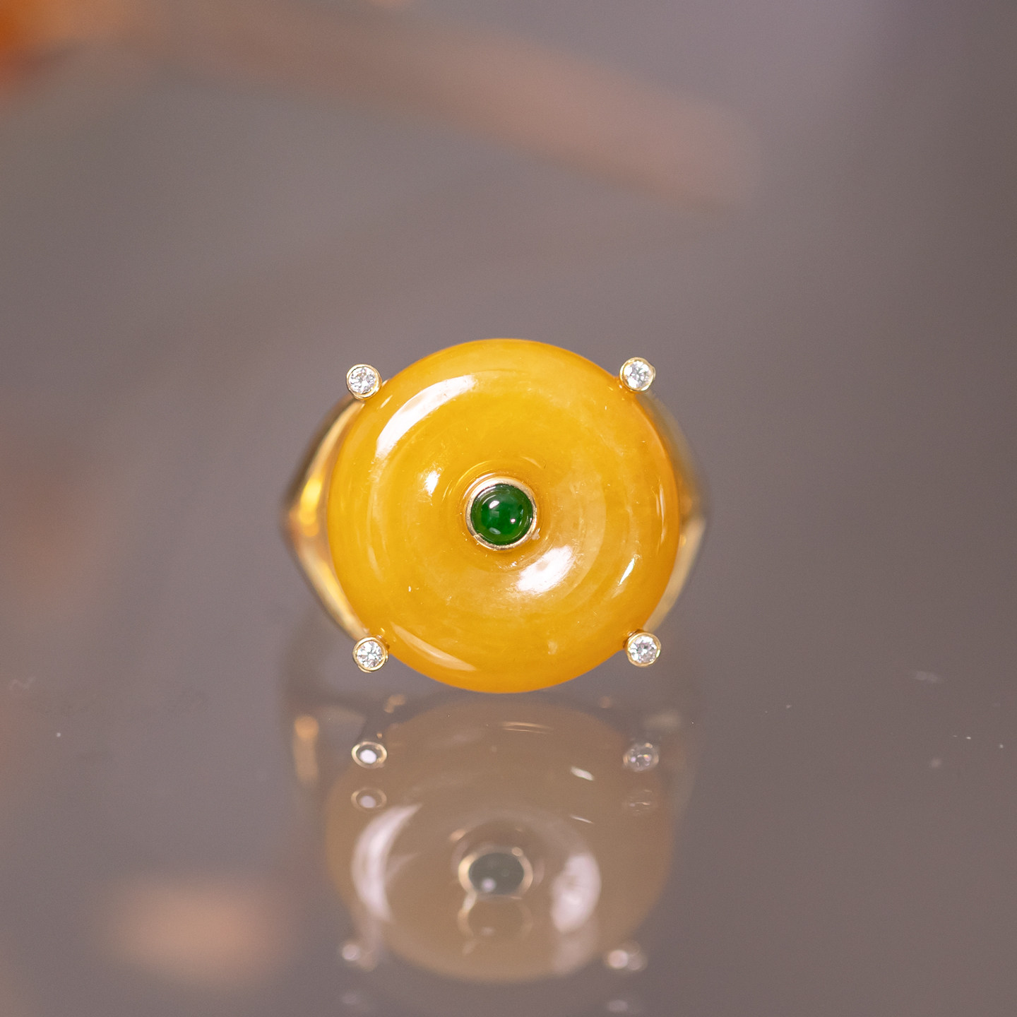 天然翡翠平安扣戒指黄翡首饰缅甸玉14K金镶嵌大气精致时尚鉴定证,珠宝/钻石/翡翠,戒指/指环,淘宝优惠券,粉丝福利购,淘宝优惠卷