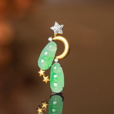 天然缅甸玉A货翡翠吊坠18K金镶嵌