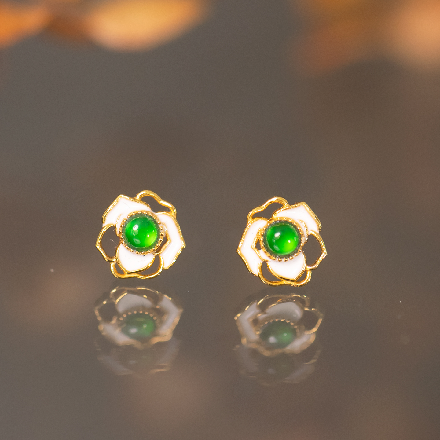 天然翡翠耳钉珐琅彩耳饰18K金镶嵌冰种缅甸玉简约百搭精致鉴定证