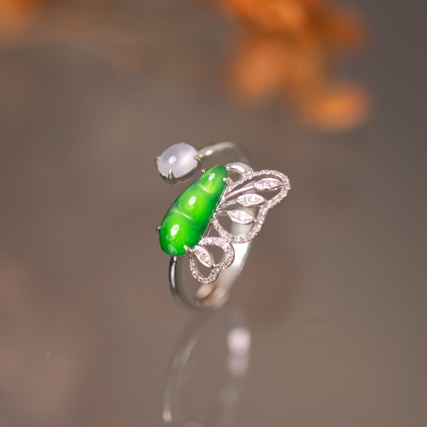 天然缅甸玉翡翠戒指18K金镶嵌