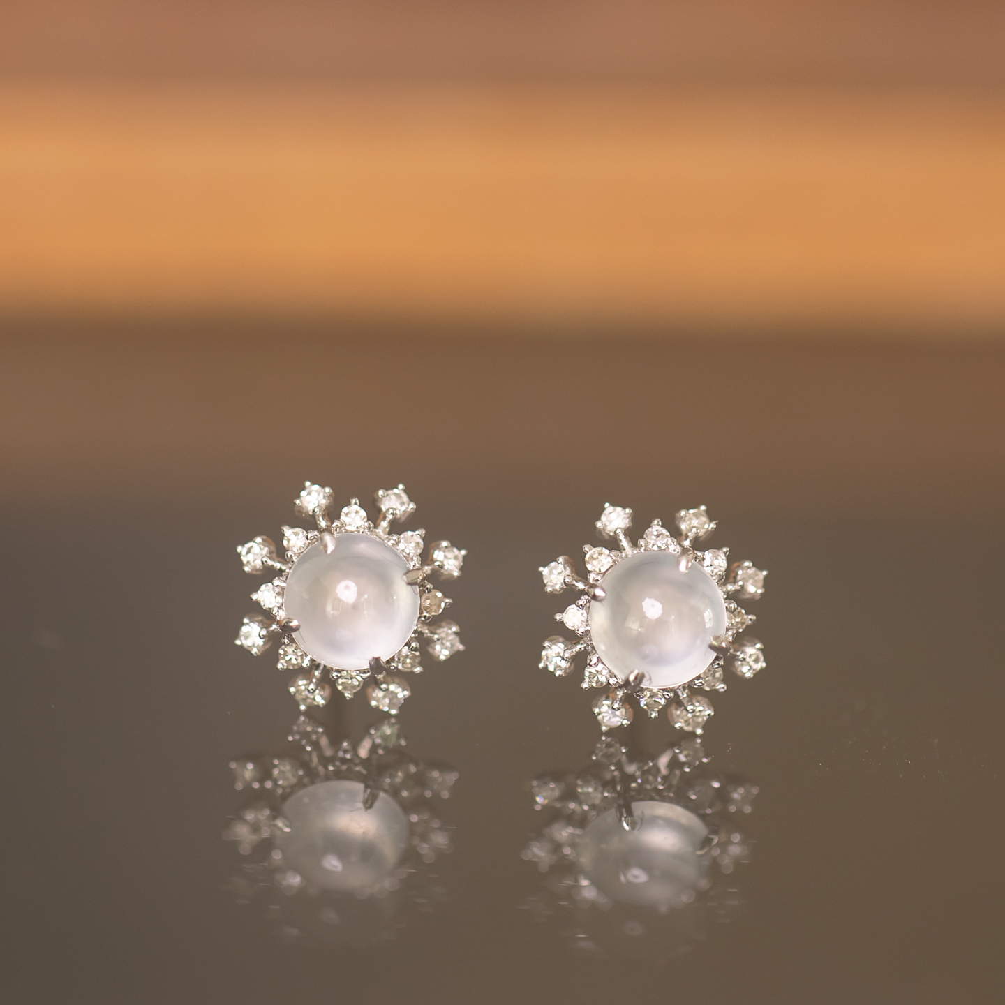 天然缅甸玉翡翠蛋面耳钉18K金