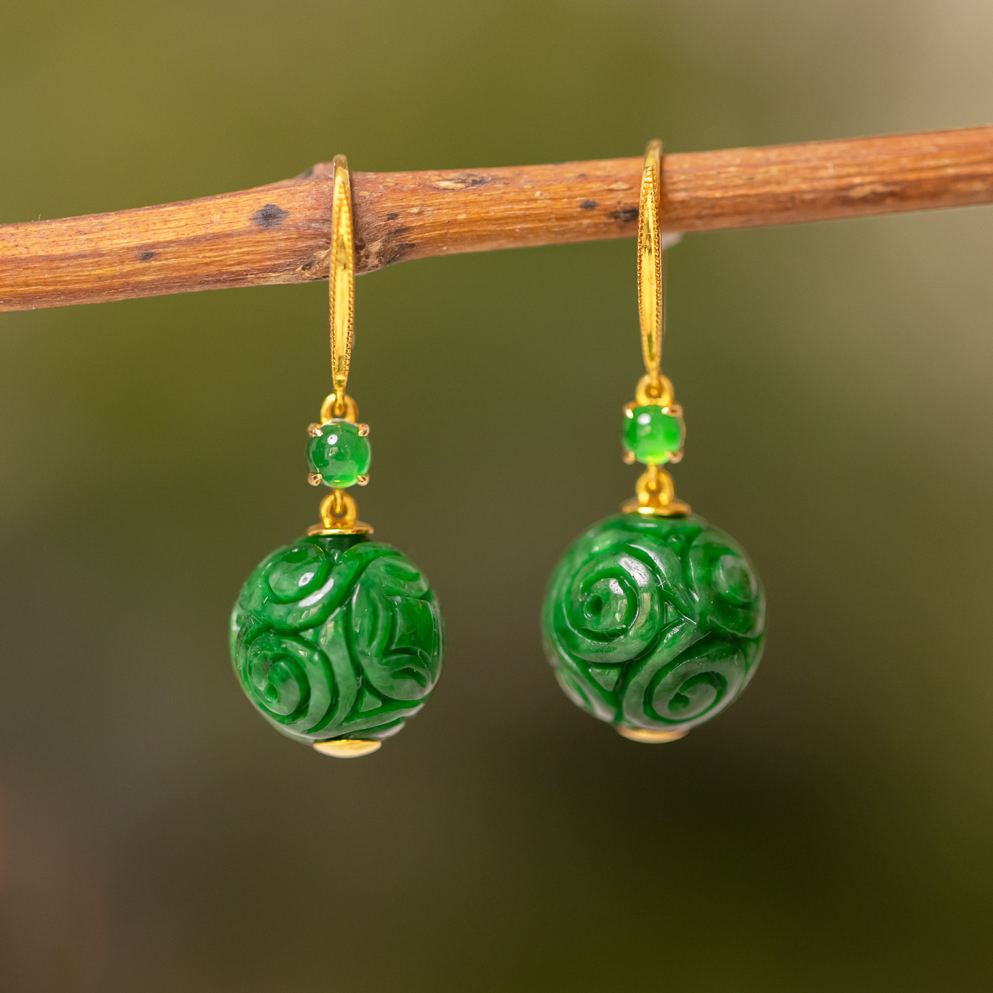 玉石缅甸翡翠珠子耳坠耳环耳饰A货18K金镶嵌简约百搭精致证书女