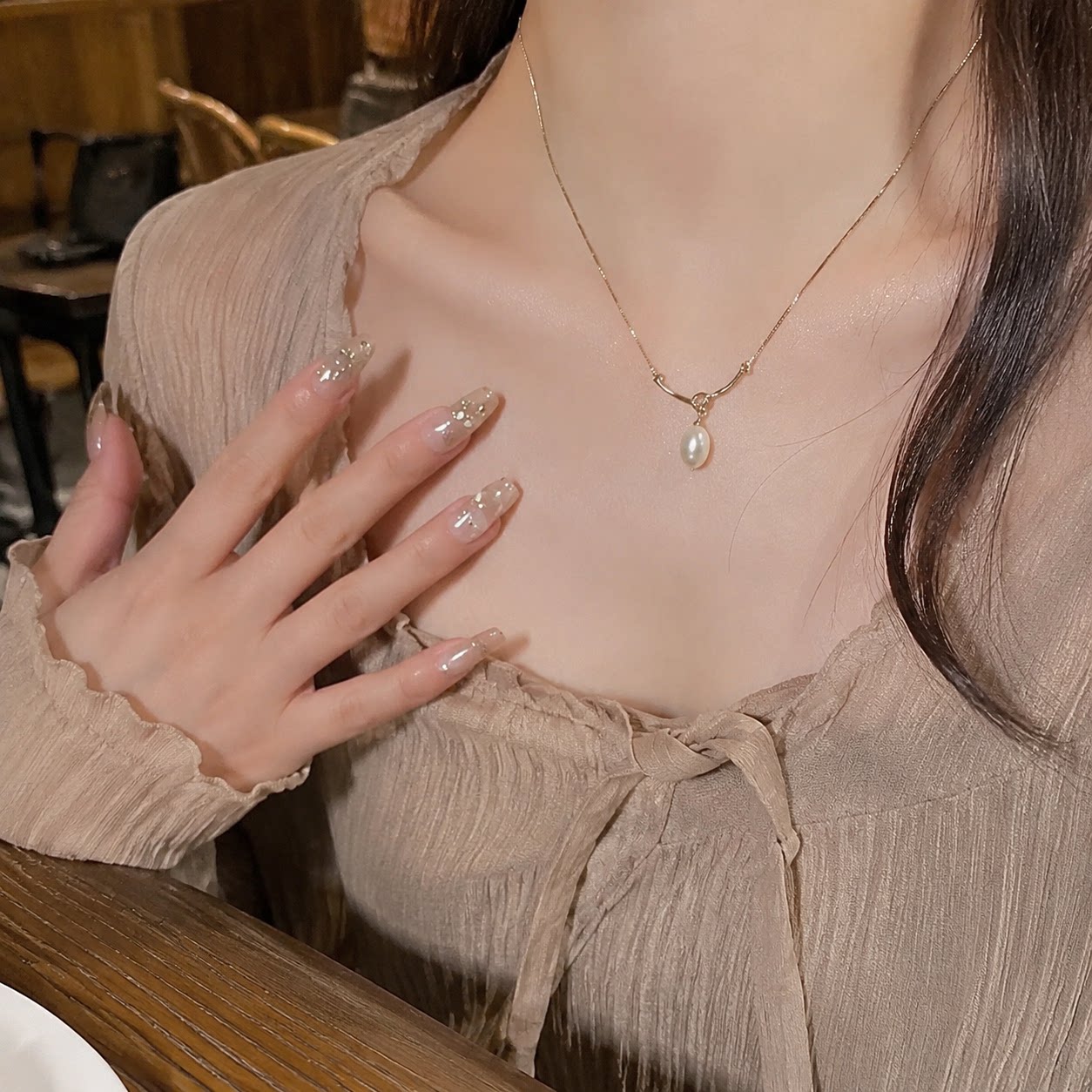 洗澡可戴钛钢不掉色珍珠项链女