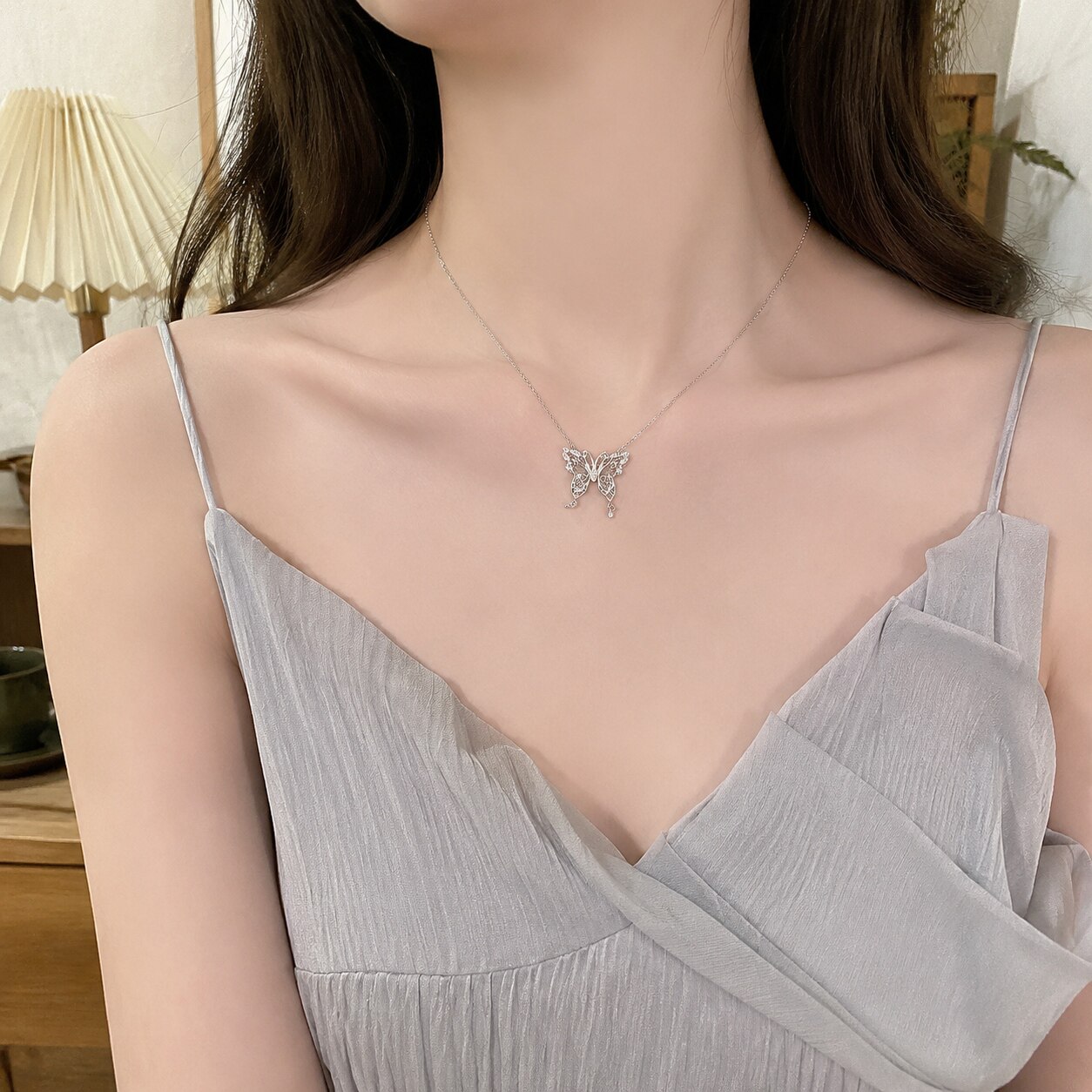 防水防汗不掉色蓝蝴蝶项链