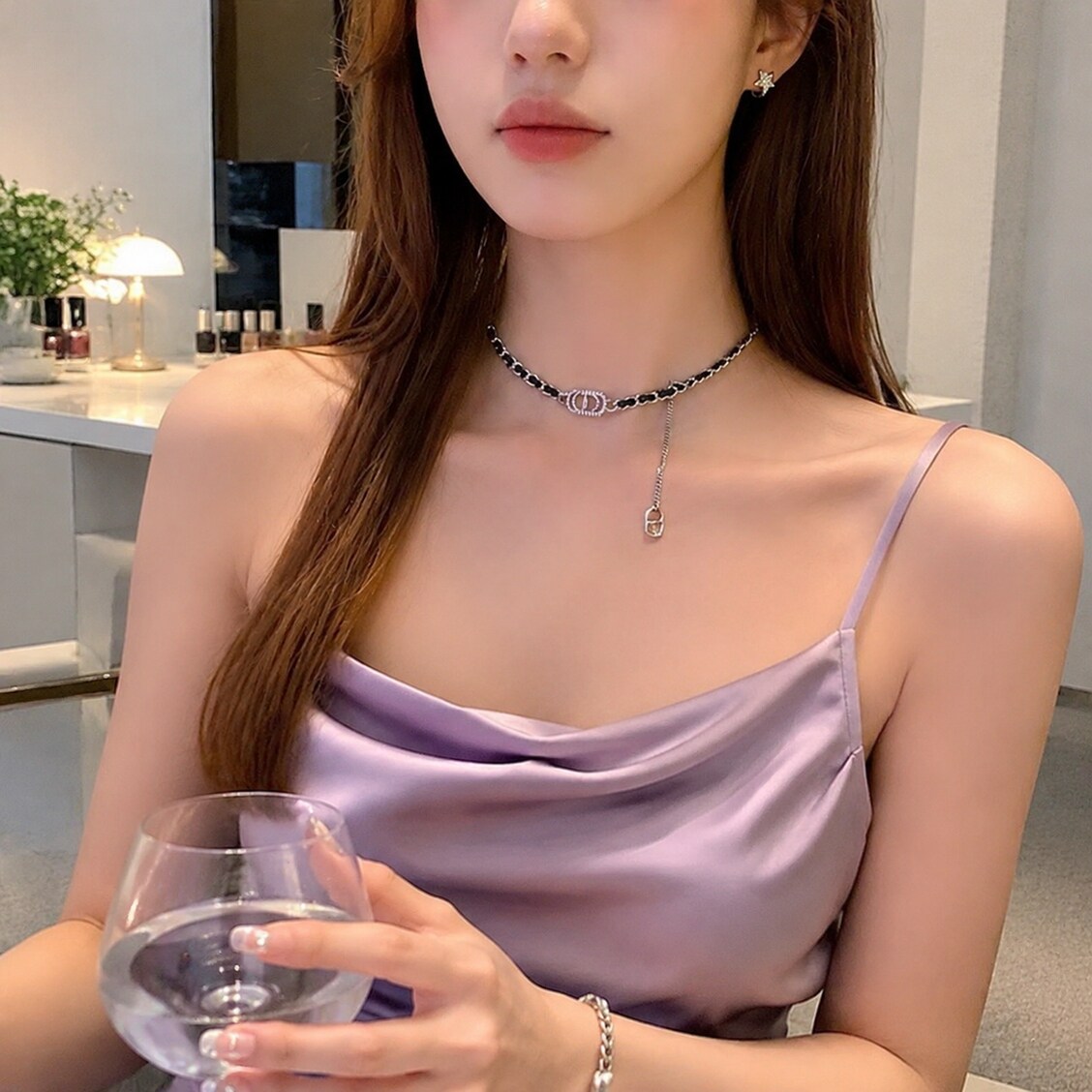 防水防汗不掉色猪鼻子镶钻项链
