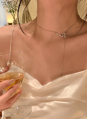 防水防汗不掉色镶钻小蛇锁骨链