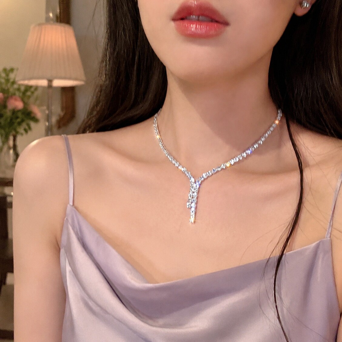 防水防汗不掉色满钻流苏项链女