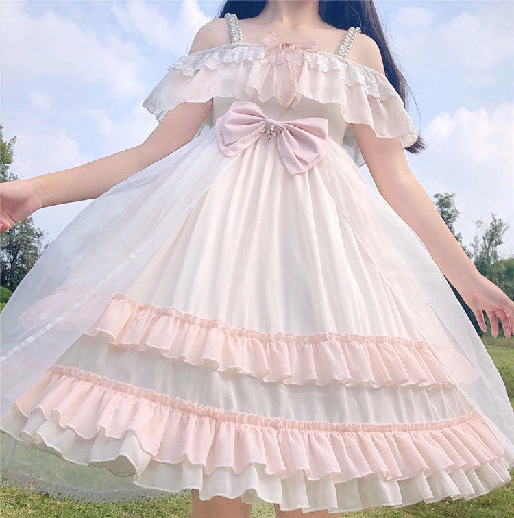 少量现货 恋恋情书jsk原创洛丽塔优雅一字肩罩纱纯色lolita连衣裙