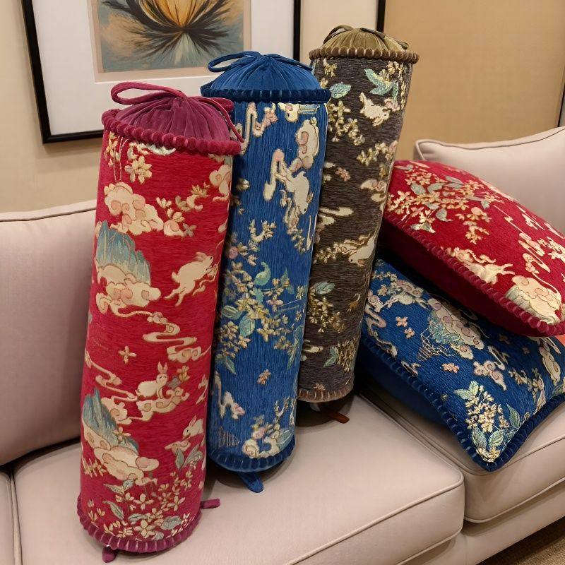 圆柱糖果枕沙发靠枕长条抱枕套靠垫含芯中式客厅圆形保健护颈椎枕