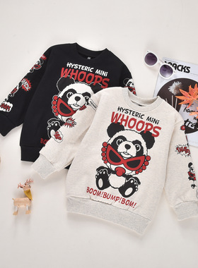 2025秋冬款亲子卫衣男女童时尚熊猫印花潮范套头加绒加厚保暖绒衫