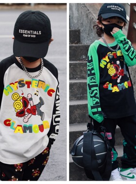 童装长袖Ｔ恤潮男女童卡通印花时尚纯棉上衣儿童高品质圆领打底衫