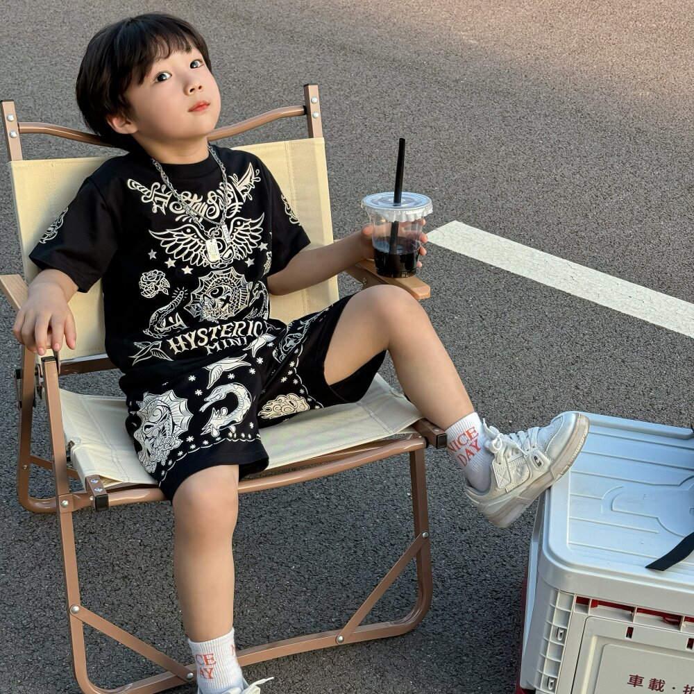 男童2025新款套装夏季时尚洋气T恤短裤纯棉网红炸街潮服痞帅男孩