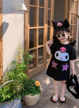 女童时尚洋气连衣裙中长款T恤裙2025新款