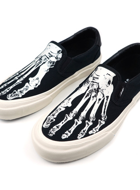 STRAYE外贸一脚蹬Slip-On小众美潮黑色骨头X-Ray休闲低帮帆布板鞋