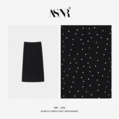 醋酸针织波点开叉松紧腰半身裙 裙长77 BRAID