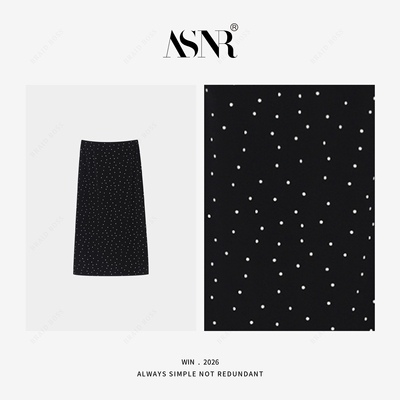 BRAID  I 裙长77 26SS/ 醋酸针织·波点开叉松紧腰半身裙