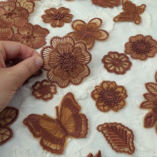 咖色衣服贴补丁贴自粘蕾丝破洞贴羽绒服修补衣服修补贴纱裙装 饰贴