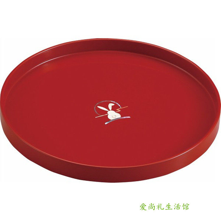 日本进口 山田平安堂 丸盆 木制红黑茶盘果盘点心盘子餐具礼盒