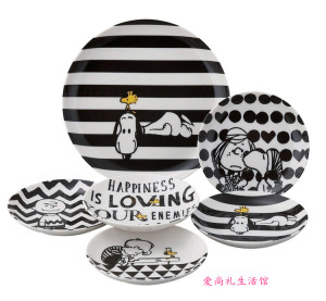 日本进口 Vintage PEANUTS 史努比卡通动漫到小蝶餐具6件套装礼盒