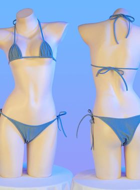 三点式迷你比基尼 螺纹针织挂脖少女性感内衣辣妹睡衣女C2105