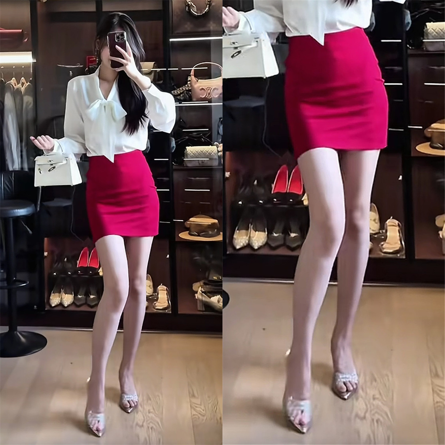 防走光红色包臀半身裙小性感纯欲弹力裹臀短裙春夏秋季职业OL裙子