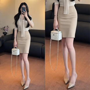 上班通勤后开叉职业半身裙女2025春夏秋季高腰弹力包臀裙一步裙子