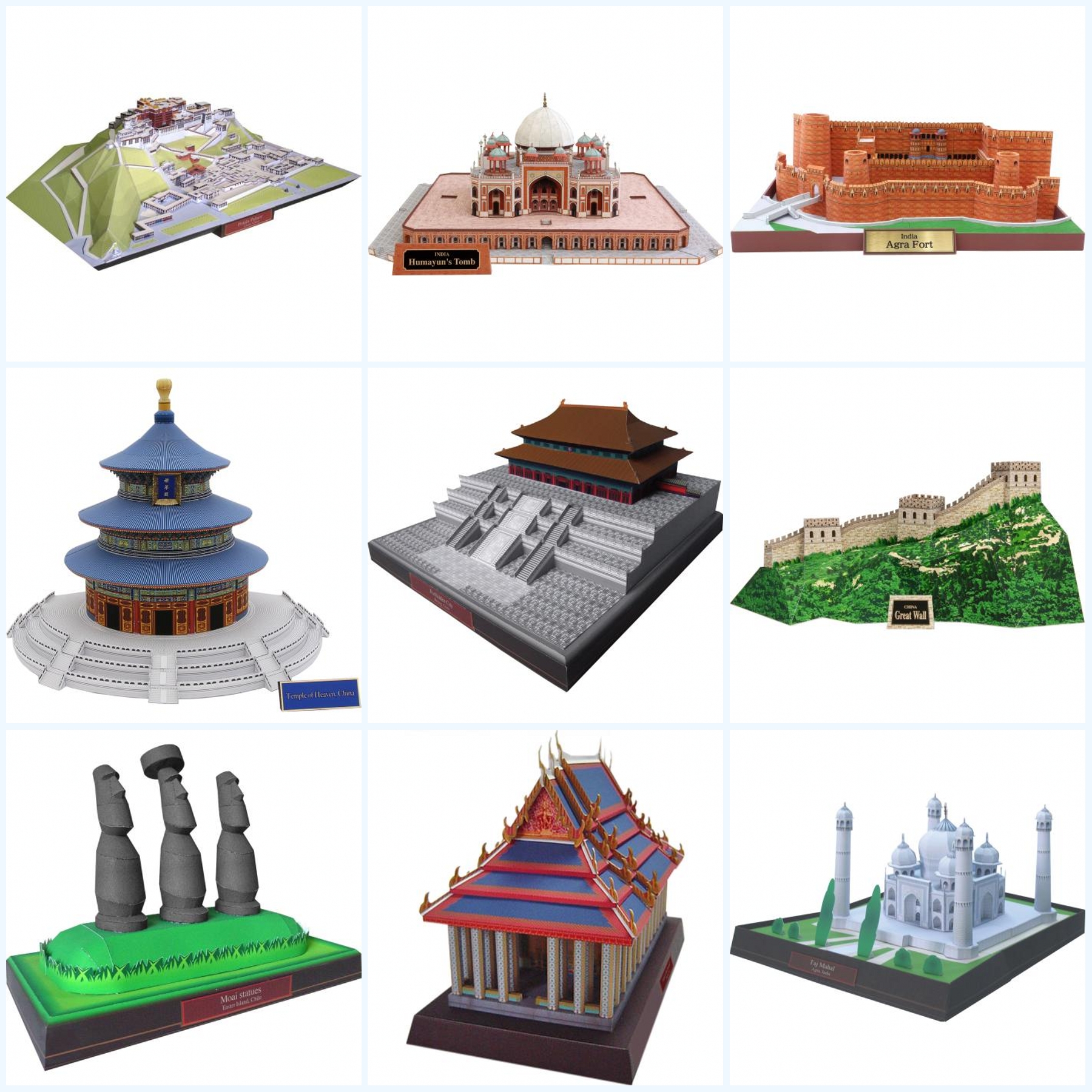 中国美国印度泰国著名建筑物3D拼装手工立体纸模型道具DIY材料图