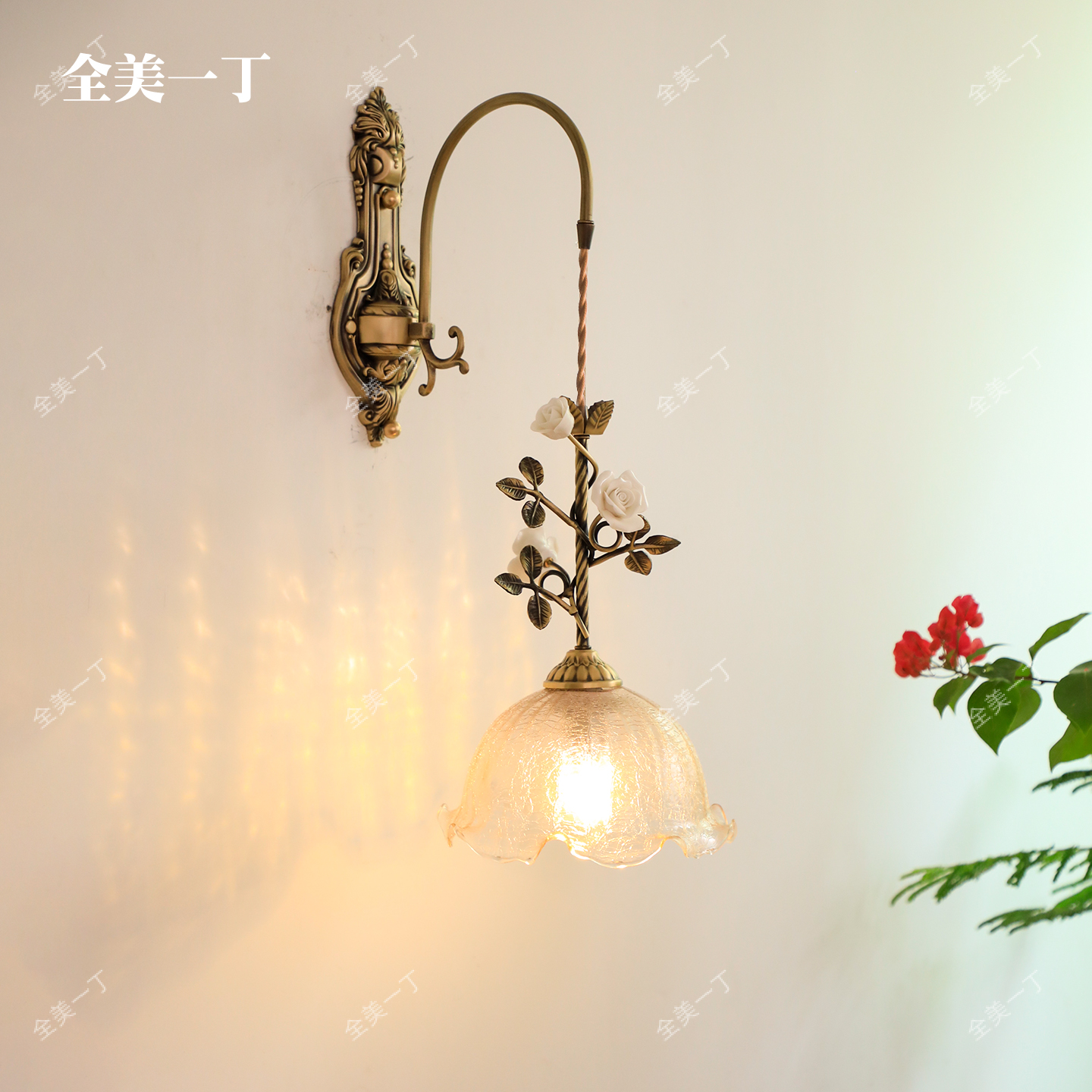 玫瑰床头壁灯全美一丁复古全铜