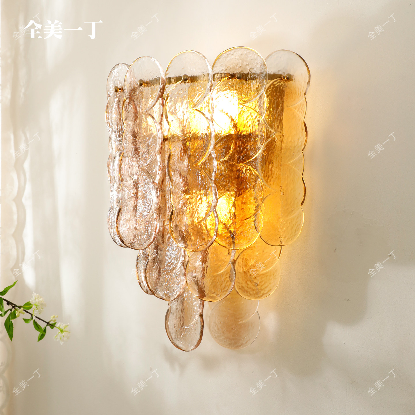全美一丁 艺术复古手工玻璃灯美式法式客厅电视墙卧室床头壁灯