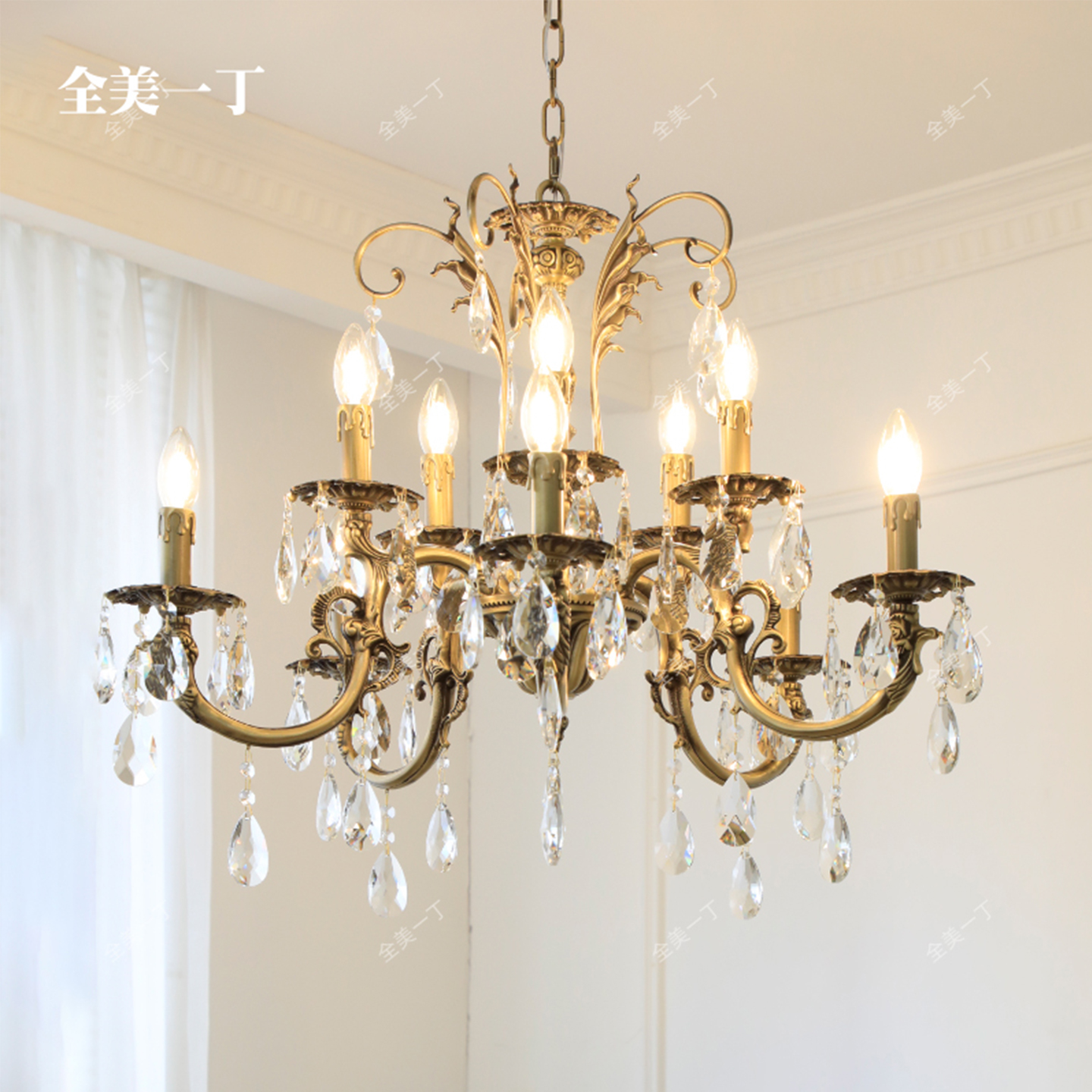 全美一丁法式复古黄铜水晶客厅吊灯餐厅蜡烛欧式别墅奢华卧室灯具