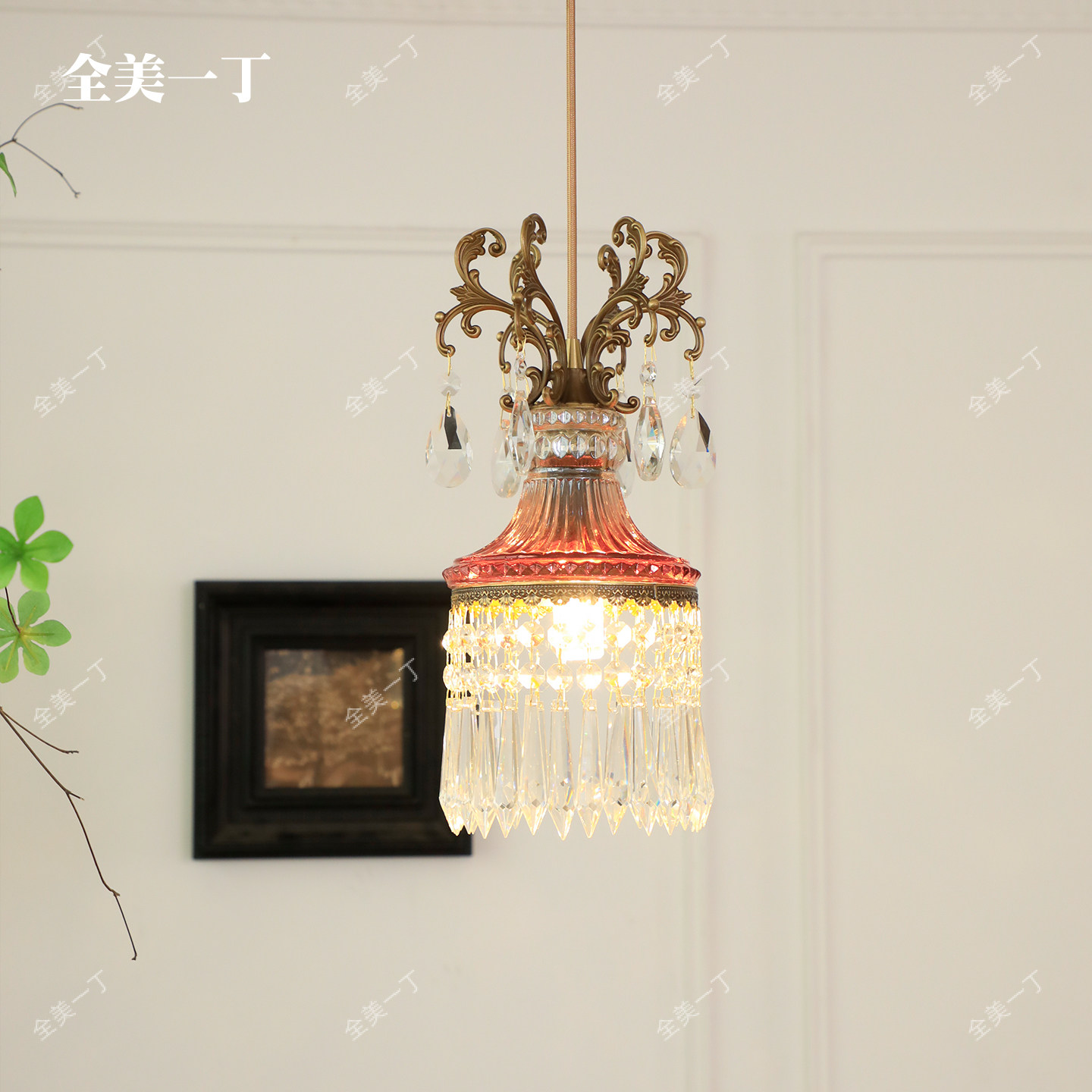 全美一丁法式氛围感复古酒杯全铜床头玄关过道门厅走廊水晶小吊灯