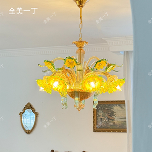 全美一丁Murano向日葵玻璃花卉吸顶吊灯客厅卧室设计师创意装饰灯